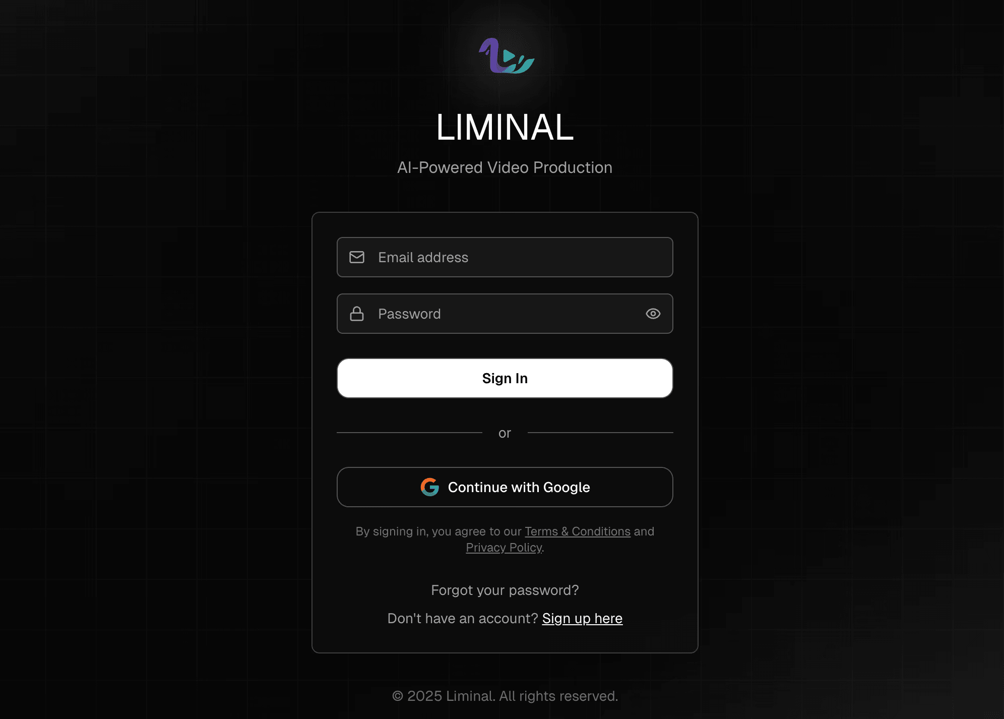 Liminal AI log in page